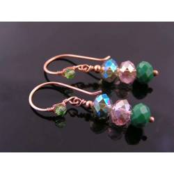 Green Crystal Copper Earrings