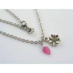 Lotus Flower and Pink Sapphire Leaf Charm Necklace