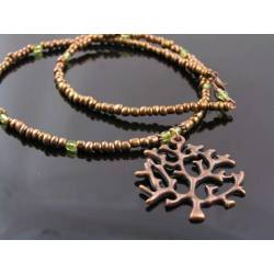 Copper Tree of Life Necklace, Seed Beads