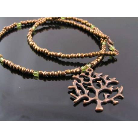 Copper Tree of Life Necklace, Seed Beads