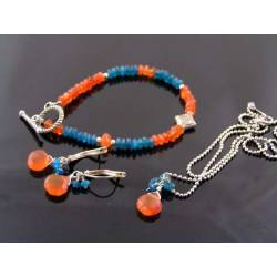 Carnelian and Apatite Set, Bracelet, Earrings and Necklace