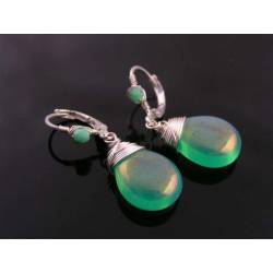 Bright Green Wire Wrapped Czech Glass Earrings