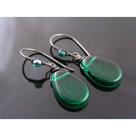 Wire Wrapped Forest Green Earrings