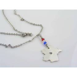 Map of France Necklace, Tricolore Crystals