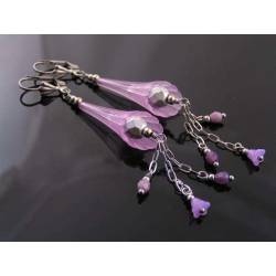 Lavender and Silver Bead and Flower Earrings