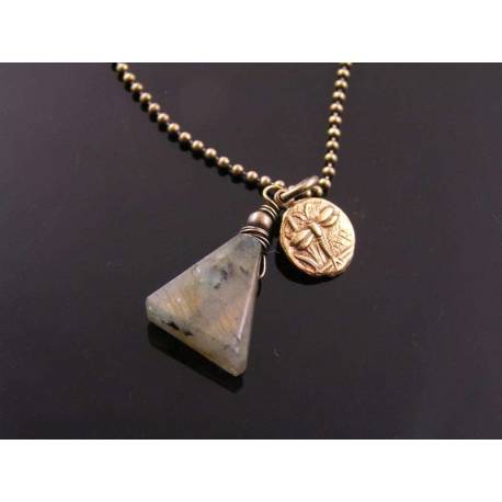 Labradorite Necklace, Triangle shaped Gemstone