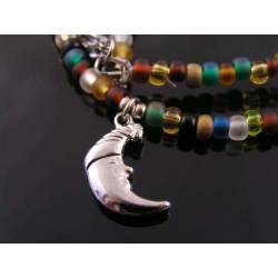 Crescent Moon Necklace, Seed Beads