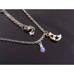 Crescent Moon Necklace with Rainbow Moonstone