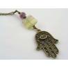 Hamsa Hand Necklace with Multi Colored Fluorite