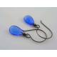 Sapphire Blue Drop Earrings, Wire Wrapped Czech Glass Earrings
