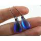 Sapphire Blue Drop Earrings, Wire Wrapped Czech Glass Earrings