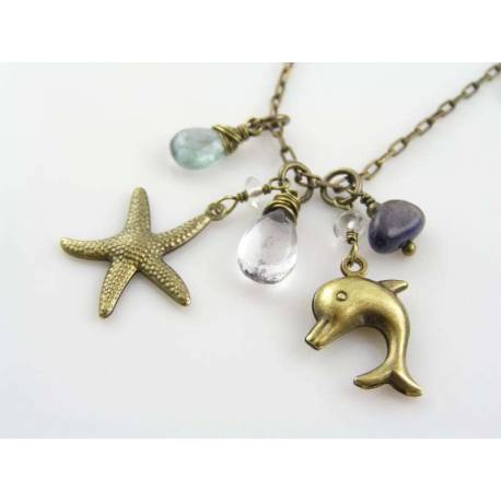 Dolphin Necklace with Aquamarine, Iolite, Blue Topaz