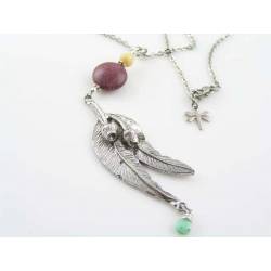 Australian Necklace with Eucalyptus Leaf Pendant and Gemstones