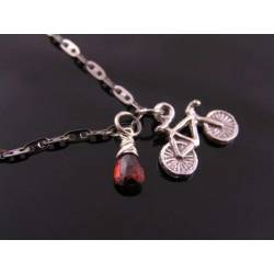 Super Cute Bicycle Charm Necklace with Garnet