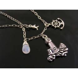 Lighthouse Charm and Moonstone Necklace