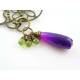 Large Purple Chalcedony and Peridot Drops with Large Filigree Heart Necklace