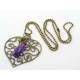 Large Purple Chalcedony and Peridot Drops with Large Filigree Heart Necklace