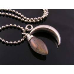 Labradorite and Silver Crescent Moon Necklace,