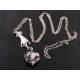 Art Deco Style Hand holding Carved Zebra Jasper Heart Pendant - Necklace