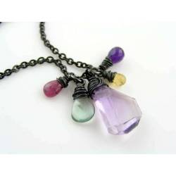 Awareness Charm, Ruby, Ametrine, Fluorite, Citrine and Amethyst Necklace