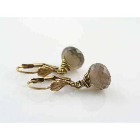 Smokey Quartz Earrings in Brass