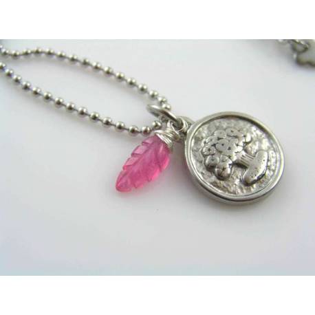 Tree of Life Necklace with Carved Pink Sapphire