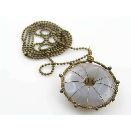 Grey Agate Wheel of Infinity Necklace and Earrings