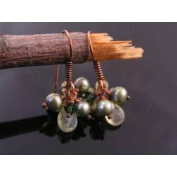 Green Pearl and Prehnite Cluster Earrings
