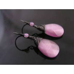 Pink/Mauve Cats Eye Wire Wrapped Earrings