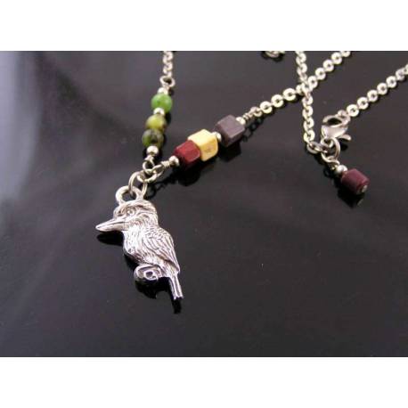 Australian Gemstone and Kookaburra Charm Necklace