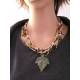 Hand Woven Seed Bead Necklace with Gemstone Leaf Pendant