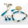 Teal Blue Sea Glass Set, Bracelet, Brooch, Necklace and Earrings