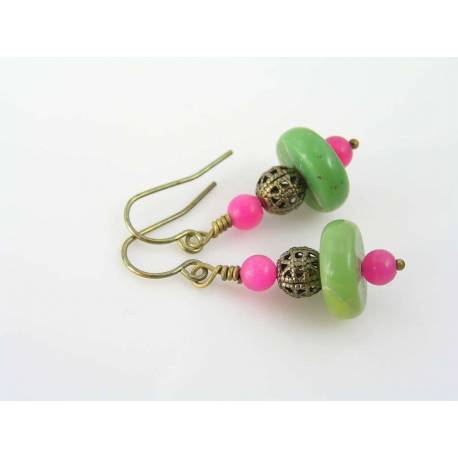 Chrysoprase and Pink Jade Earrings