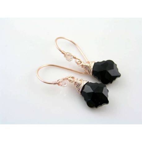 Baroque Black Crystal Rose Gold Earrings