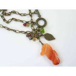 Carved Agate Seahorse Necklace with Gemstone Cluster