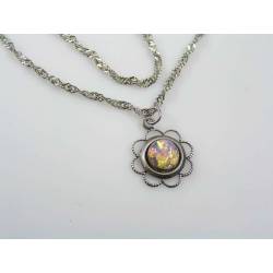 Vintage Glass Opal Flower Necklace