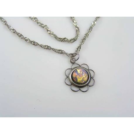 Vintage Glass Opal Flower Necklace