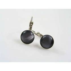 Black Cats Eye Glass Earrings in Silver