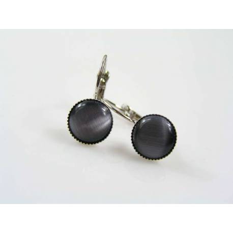 Grey Cats Eye Glass Earrings in Silver