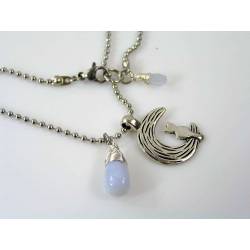 Cat in Moon Necklace with Natural Blue Chalcedony