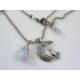 Cat in Moon Necklace with Natural Blue Chalcedony