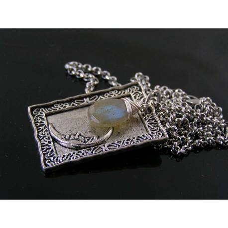 Purple Labradorite and Moon Charm Necklace