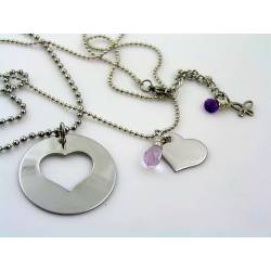 Matching Couple Necklaces with Heart Pendants and Gemstones