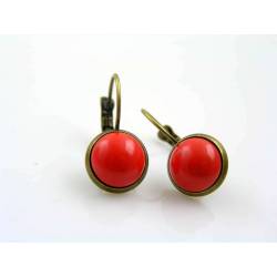 Czech Coral Button Earrings
