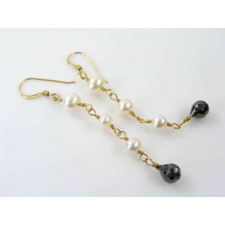 Black Cubic Zirconia and White Pearl Earrings