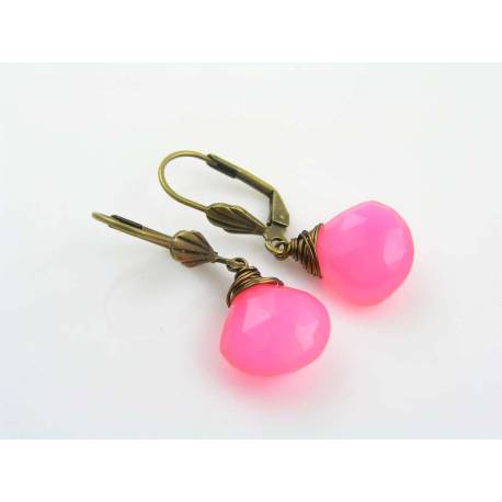 Hot PInk Chalcedony Earrings