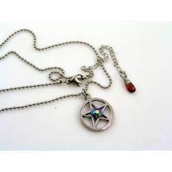 Crystal Set Pentagram Necklace with Garnet Drop, Supernatural Necklace,