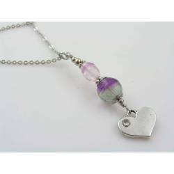 Crystal Set Heart and Fluorite Necklace