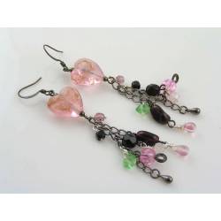 Lampwork Tassel Earrings, Dramatic Heart Earrings