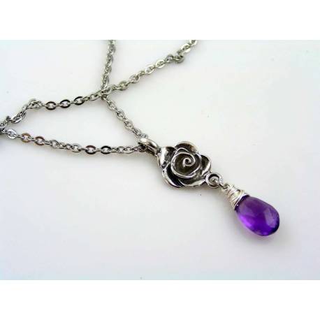 Purple Amethyst Rose Necklace